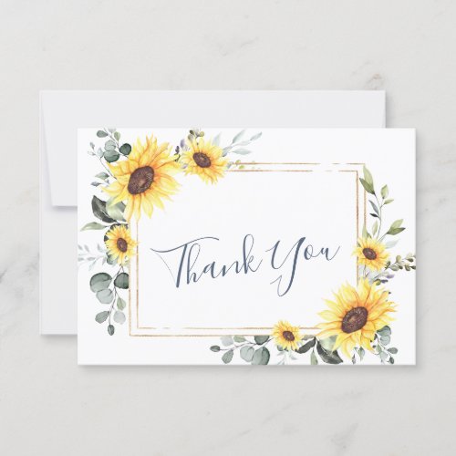 Elegant Sunflowers Eucalyptus Greenery Thank You Card