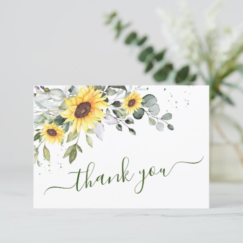 Elegant Sunflowers Eucalyptus Greenery Thank You Card