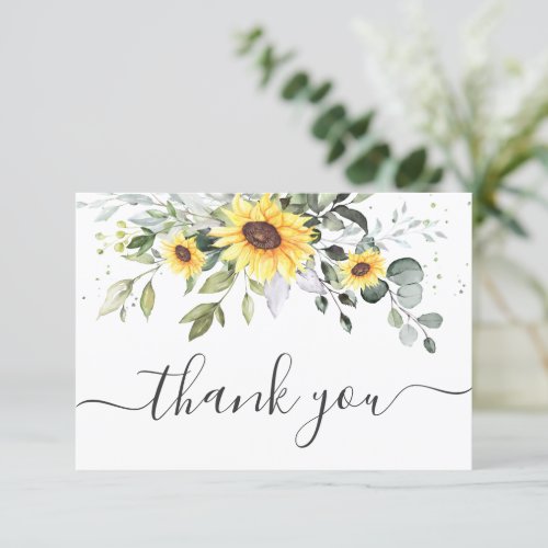 Elegant Sunflowers Eucalyptus Greenery Thank You Card