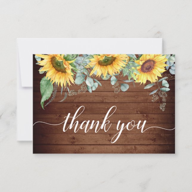 Elegant Sunflowers Eucalyptus Greenery Thank You Card (Front)