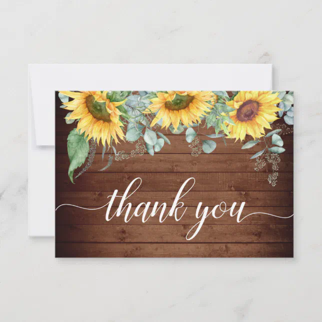 Elegant Sunflowers Eucalyptus Greenery Thank You Card | Zazzle