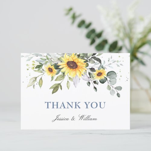 Elegant Sunflowers Eucalyptus Greenery Thank You Card