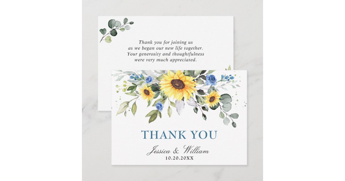 Elegant Sunflowers Eucalyptus Greenery Watercolor Thank You Card | Zazzle