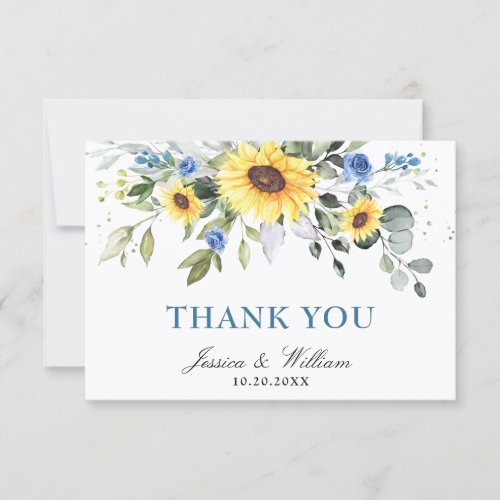 Elegant Sunflowers Eucalyptus Greenery Watercolor Thank You Card