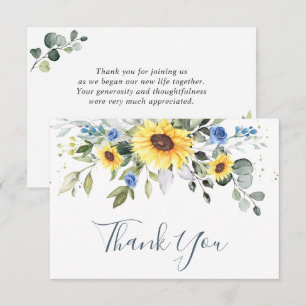 Elegant Sunflowers Eucalyptus Greenery Watercolor Thank You Card