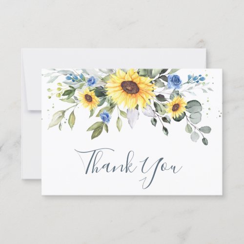 Elegant Sunflowers Eucalyptus Greenery Watercolor Thank You Card