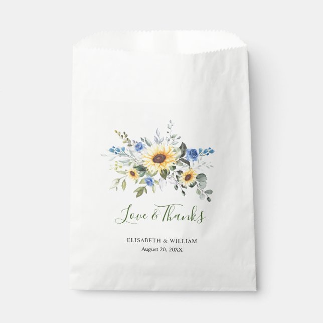 Elegant Sunflowers Eucalyptus Greenery Wedding Favor Bag (Front)