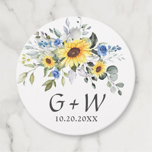 Elegant Sunflowers Eucalyptus Greenery Wedding Favor Tags