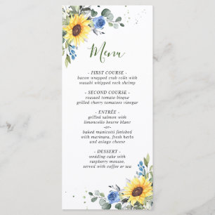 Elegant Sunflowers Eucalyptus Greenery Wedding Menu