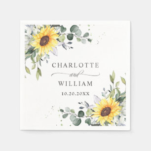 Elegant Sunflowers Eucalyptus Greenery Wedding Napkins
