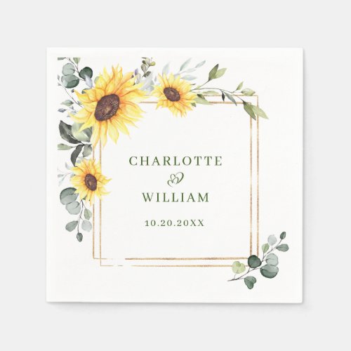 Elegant Sunflowers Eucalyptus Greenery Wedding Napkins