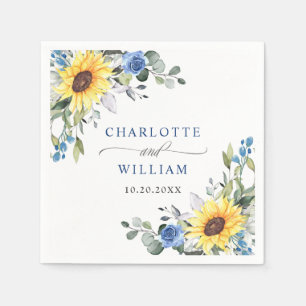 Elegant Sunflowers Eucalyptus Greenery Wedding Napkins