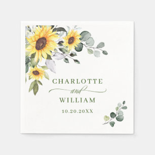 Elegant Sunflowers Eucalyptus Greenery Wedding Napkins
