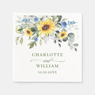 Elegant Sunflowers Eucalyptus Greenery Wedding Napkins