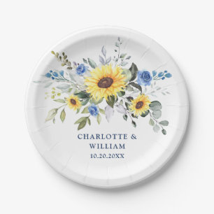 Elegant Sunflowers Eucalyptus Greenery Wedding Paper Plates