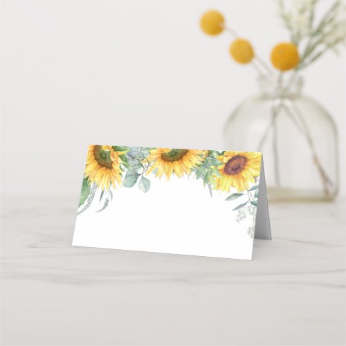Elegant Sunflowers Eucalyptus Greenery Wedding Place Card