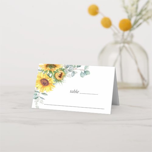 Elegant Sunflowers Eucalyptus Greenery Wedding Place Card