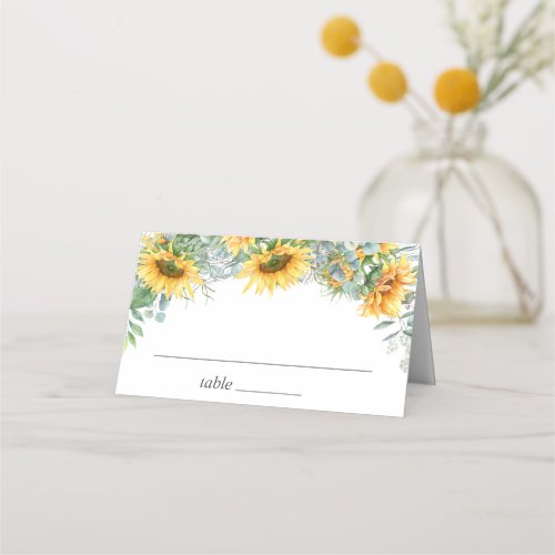 Elegant Sunflowers Eucalyptus Greenery Wedding Place Card