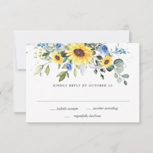Elegant Sunflowers Eucalyptus Greenery Wedding RSVP Card