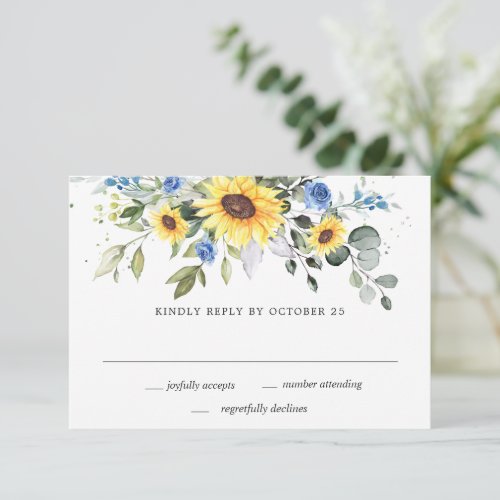 Elegant Sunflowers Eucalyptus Greenery Wedding RSVP Card