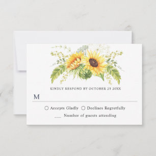 Elegant Sunflowers Eucalyptus Greenery Wedding RSVP Card