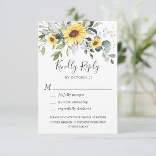 Elegant Sunflowers Eucalyptus Greenery Wedding RSVP Card