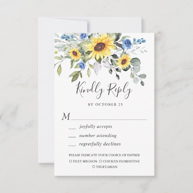 Elegant Sunflowers Eucalyptus Greenery Wedding RSVP Card (Front)