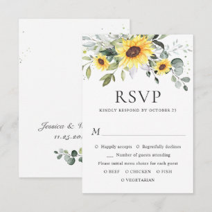 Elegant Sunflowers Eucalyptus Greenery Wedding RSVP Card