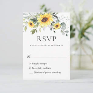 Elegant Sunflowers Eucalyptus Greenery Wedding RSVP Card