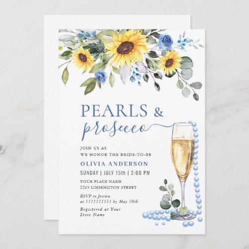 Elegant Sunflowers Eucalyptus PEARLS  Prosecco Invitation