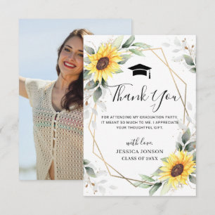 Elegant Sunflowers Eucalyptus Photo Graduation Thank You Card