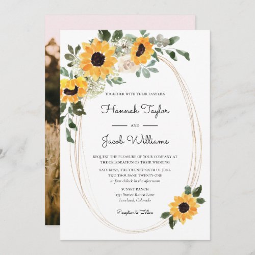 Elegant Sunflowers Eucalyptus Photo Wedding Invitation