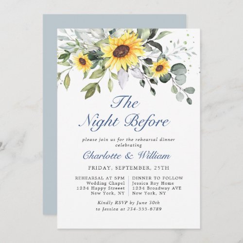 Elegant Sunflowers Eucalyptus REHEARSAL DINNER Invitation