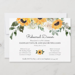 Elegant Sunflowers Eucalyptus Rehearsal Dinner Invitation