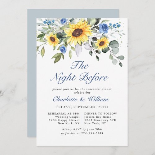 Elegant Sunflowers Eucalyptus REHEARSAL DINNER Invitation