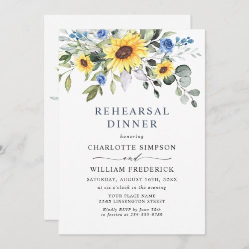 Elegant Sunflowers Eucalyptus REHEARSAL DINNER Invitation