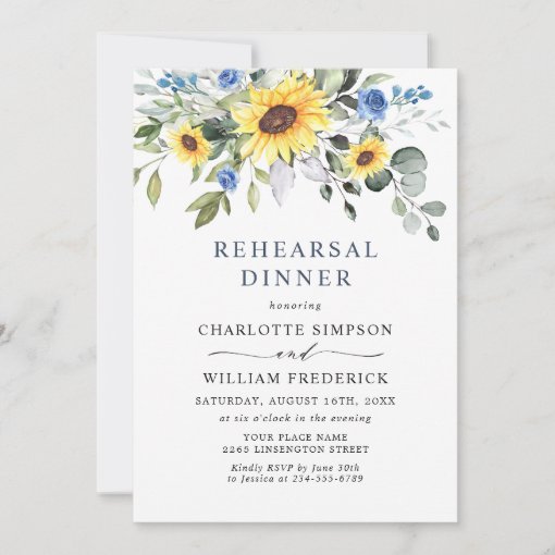 Elegant Sunflowers Eucalyptus REHEARSAL DINNER Invitation | Zazzle