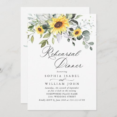 Elegant Sunflowers Eucalyptus REHEARSAL DINNER Invitation