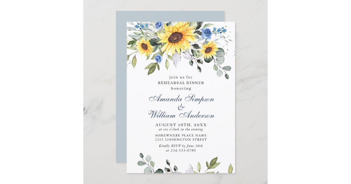 Elegant Sunflowers Eucalyptus REHEARSAL DINNER Invitation | Zazzle