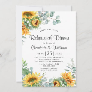 Elegant Sunflowers Eucalyptus Rehearsal Dinner Invitation