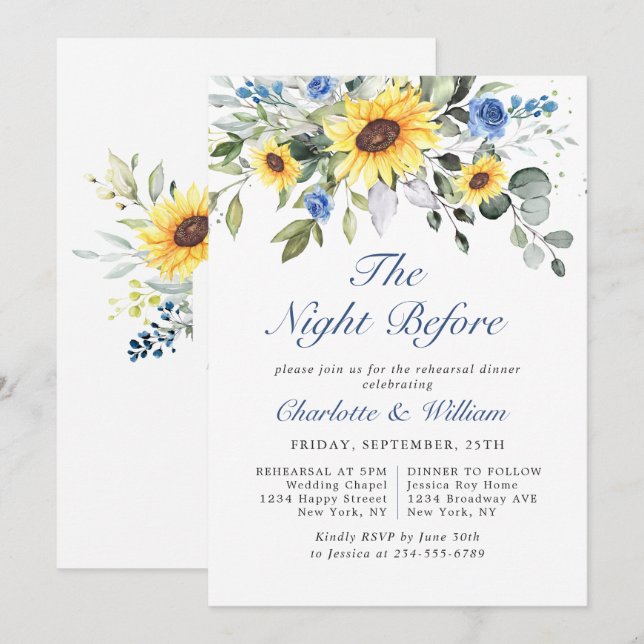 Elegant Sunflowers Eucalyptus REHEARSAL DINNER Invitation (Front/Back)