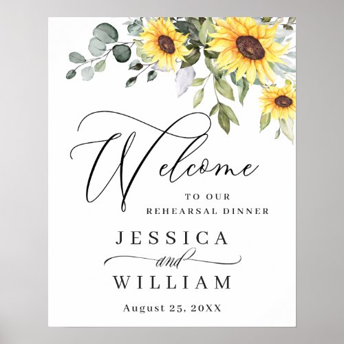 Elegant Sunflowers Eucalyptus Rehearsal Dinner Poster