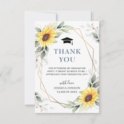 Elegant Sunflowers Eucalyptus Rustic Graduation Thank You Card