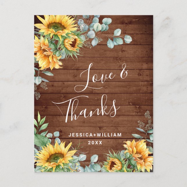 Elegant Sunflowers Eucalyptus Rustic Thank You Postcard (Front)