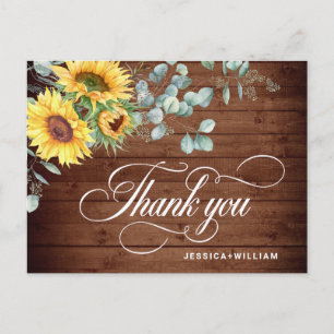 Elegant Sunflowers Eucalyptus Rustic Thank You Postcard