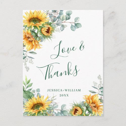 Elegant Sunflowers Eucalyptus Rustic Thank You Postcard