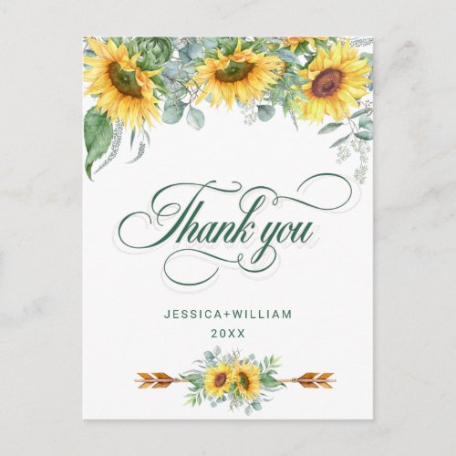 Elegant Sunflowers Eucalyptus Rustic Thank You Postcard