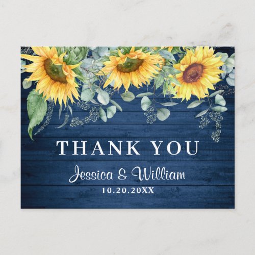 Elegant Sunflowers Eucalyptus Rustic Thank You  Postcard