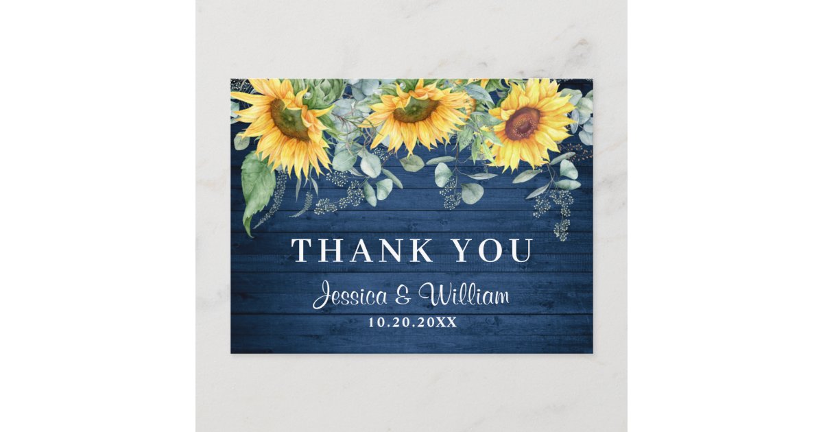 Elegant Sunflowers Eucalyptus Rustic Thank You Postcard | Zazzle