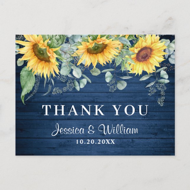 Elegant Sunflowers Eucalyptus Rustic Thank You  Postcard (Front)